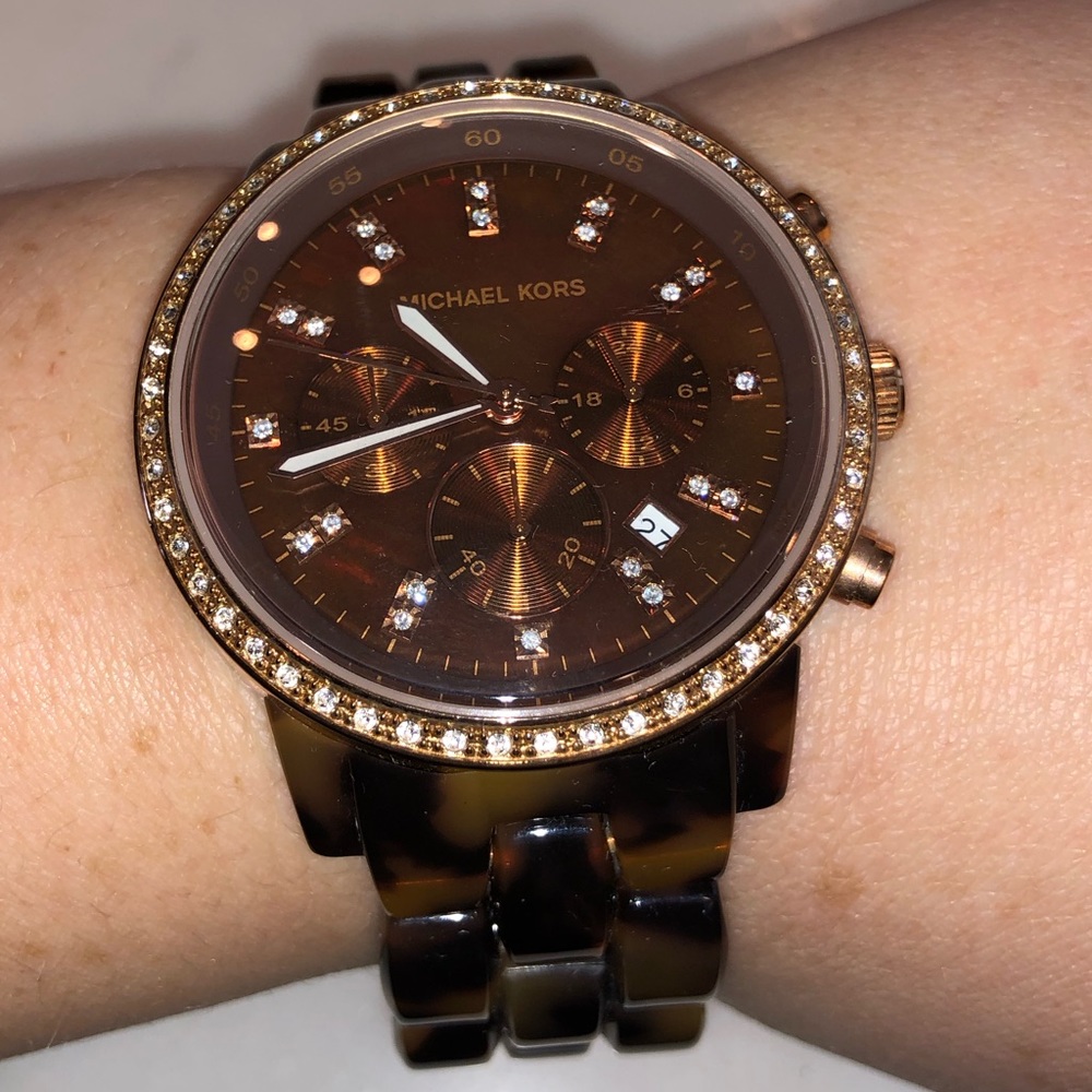 Tortoise Shell Michael Kors Watch With Rhinestone - image 1